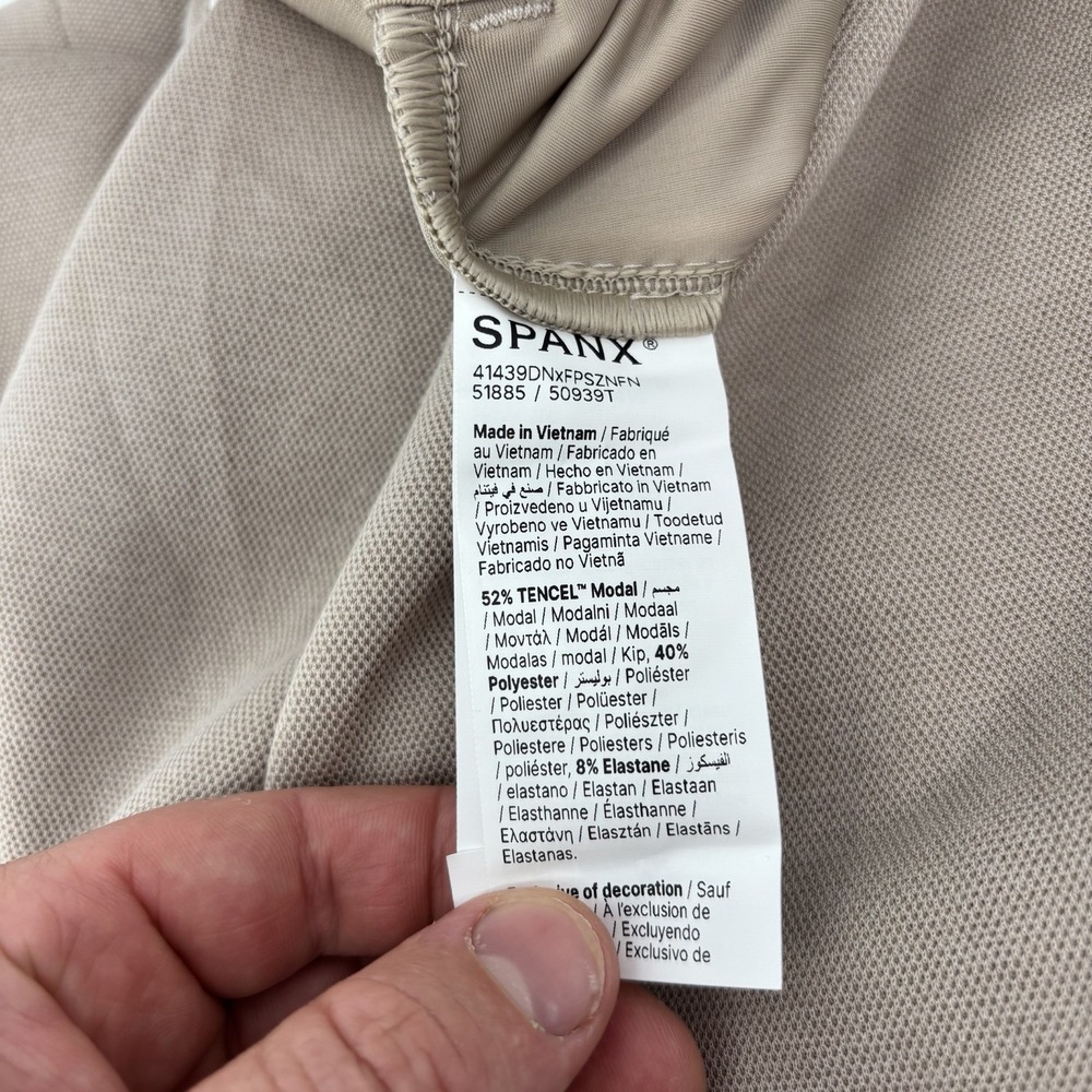 Spanx Air Essentials Pique Sleeveless Mockeck Jumpsuit Wide Leg Tan Size Medium - Picture 8 of 13